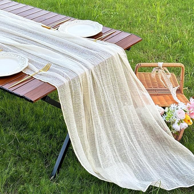 Beige Cheesecloth Table Runner Gauze Rustic Boho Home Decoration | 30x120 Inches - Image 4