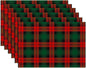Christmas Plaid Placemats Set of 6,Washable Heat Resistant 12×18 Inch Linen Table Mats Green Red Place Mats for Party Outdoor Dining Décor
