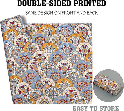 Boho Floral Placemats for Table - Bohemian Flowers Place Mats Set of 4 Beige Blue Place Mat 12x18 for Party Kitchen Dining Home