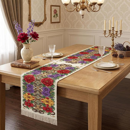Ornate Floral Table Runner Victorian Decorative Nature Embroidery Celebration - Image 5