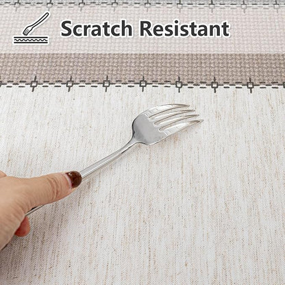MYSKY HOME Table Cloth 60x102 in Rectangle, Heavy Duty Lines Linen Look Waterproof Tablecloths Farmhouse Tablecloth, Wrinkle Free Table Cover with Coffee Lines for Kitchen Dining, Party