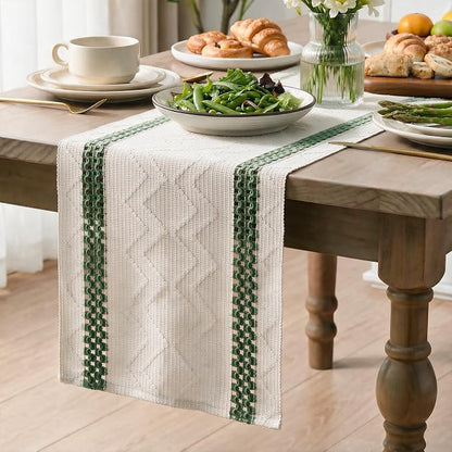 Artoid Mode Emerald Stripe Woven Rustic Table Runner 12x72 Inch | Holiday - Image 3