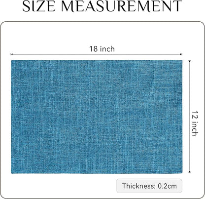 Softalker Faux Linen Placemats Set of 12-12 x 18 Inch, Heat Resistant Double Layered Durable Burlap Farmhouse Place Mats, Non-Slip Washable Rustic Table Mats for Dining, Kitchen, Party（Sky Blue