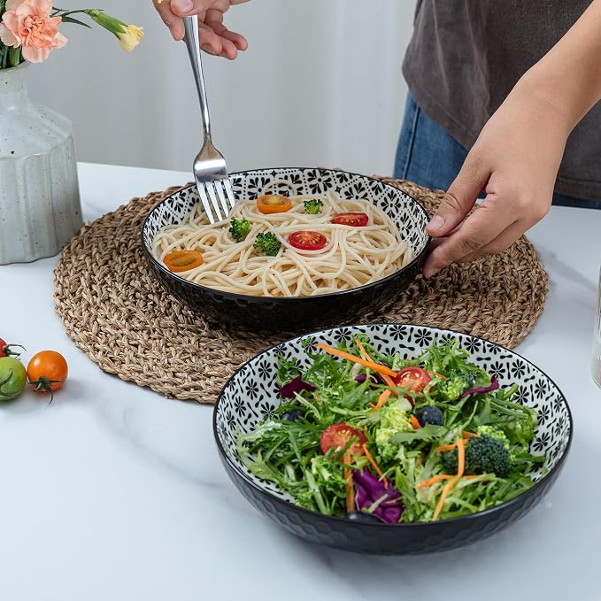 LEHAHA Ceramic Pasta Bowls Set of 4, 8.25" Large Porcelain Salad Bowls Soup Bowl - Image 2
