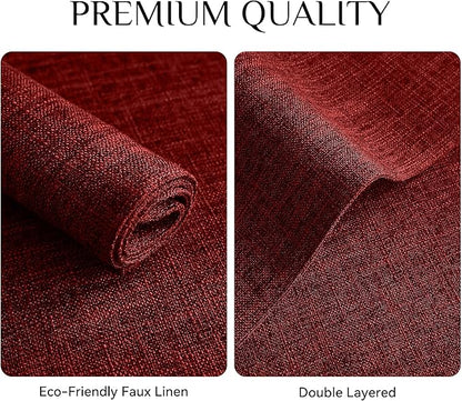 Softalker Faux Linen Placemats Set of 8-12 x 18 Inch, Heat Resistant Double Layered Durable Burlap Farmhouse Place Mats, Non-Slip Washable Rustic Table Mats for Dining, Kitchen, Party（Red