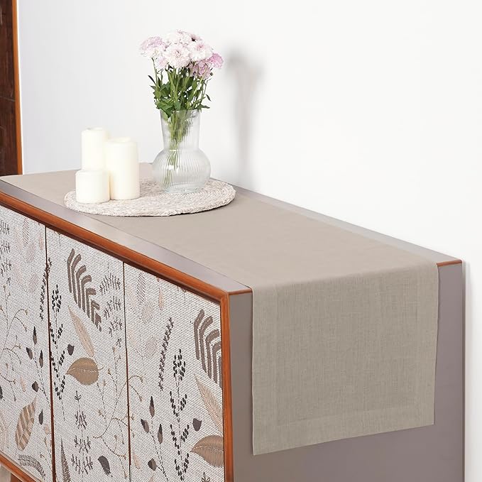 D'Moksha Homes Linen Natural Table Runner 36 Inches - 100% Pure Linen Small Table Runner 14 x 36 Inch for Dresser, Coffee Tables, Valentines, Spring, Easter - Machine Washable