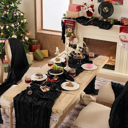 6 Pack Black Cheesecloth Table Runner Boho Gauze Home Decor | 120 Inch Sheer - Image 6
