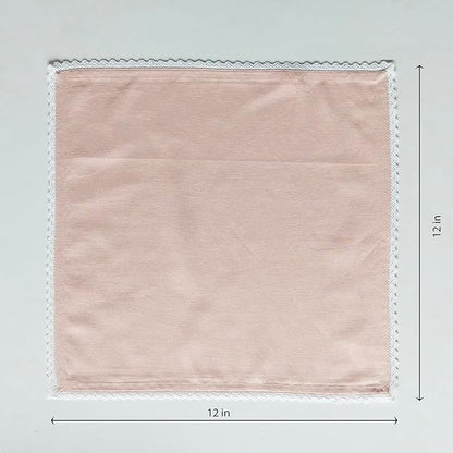 Fingercraft Dinner Cloth Napkin Cotton Linen Blend 12 Pack Mitered Corners with Elegant Lace for Everyday Use Napkins are Pre Shrunk and Good Absorbency (Pink, 12in x 12in)