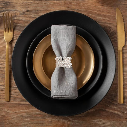 Decozen Set of 16 White Napkin Rings with Pearl Design, Festive, Table Decor Setting for Holiday, Wedding, Birthday, Kitchen, Home Decor, Housewarming Gift - Mothers Day Decorations