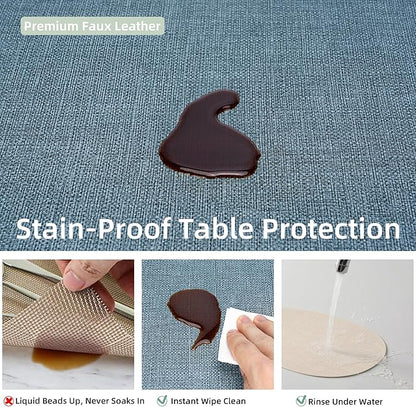 Oval Placemats for Dining Table Set of 4, Washable Leather Table Mats, Waterproof Heat-Resistant Non-Slip Kitchen Placemats, Simple Style Oval Design