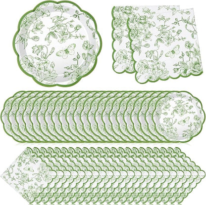 Willinglong 120 Pcs Floral Scalloped Paper Plates and Napkins Set, 2-ply Napkins by Willinglong