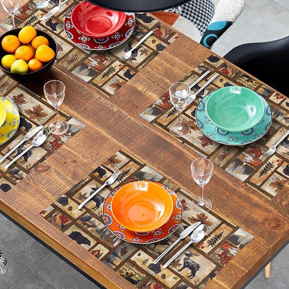 Rustic Bear Deer Place Mats - Vintage Cabin Moose Placemats Set of 4 Forest Animal Wildlife Table Mats Lodge Pine Cone Tablemats 12x18 for Dining Kitchen Farmhouse
