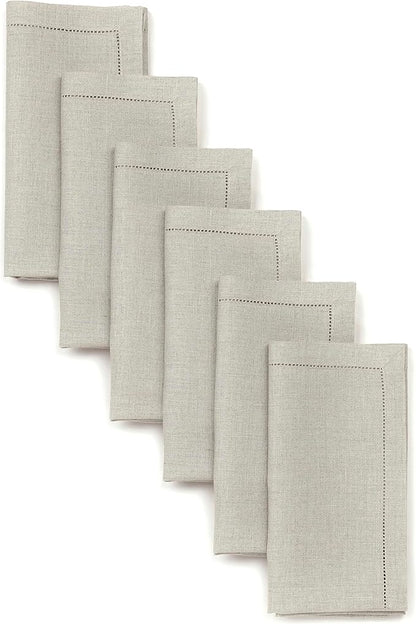 D'Moksha Homes Natural Linen Napkins Set of 6 - Classic Hemstitch 100% Pure Linen Hemstitch Dinner Napkins 20 x 20 Inch for Valentines, Spring, Easter - Handcrafted and Machine Washable