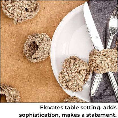 ALPHA Living HOME Woven Napkin Rings Set of 6 - Nautical Napkin Ring Premium 100% Jute Napkin Rings Table Decor with Rustic Charm for Harvest, Thanksgiving, Christmas, Parties & Dining(Brown)