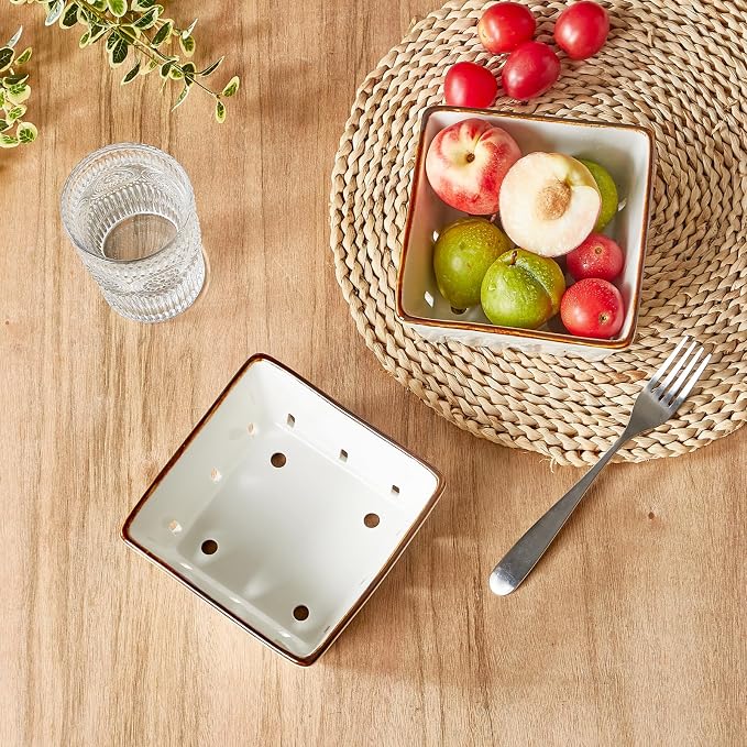 ONEMORE Ceramic Berry Basket Square Fruit Bowls - Image 3