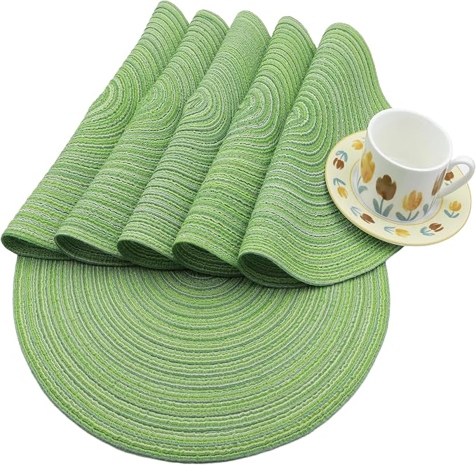 MIAOMIAO Round Placemats Set of 6 Woven Braided Place Mats | 14.5 Inch Cotton - Image 4