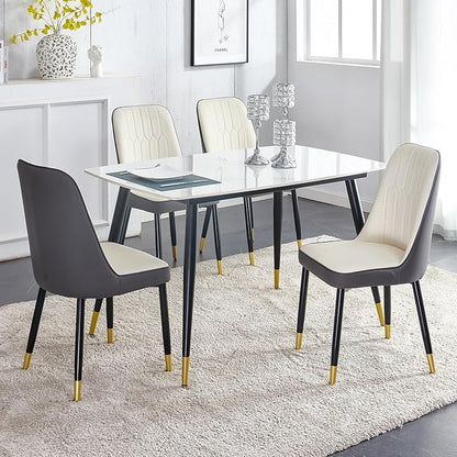 Table and Chairs Set of 4, Dining Room Table Set for 4, Sintered Stone Kitchen Table Top and Modern Chairs Set of 4 for Kitchen Dining Room, Small Space