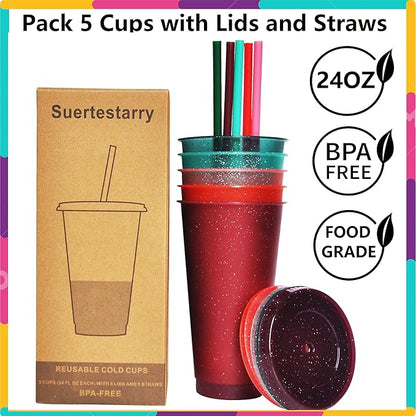 Suertestarry Tumbler with Straw and Lid, Water Bottle Iced Coffee Travel Mug Cup - Image 4