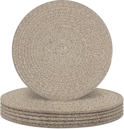 Round Placemats Set of 6, Cotton Rope Woven Table Mats, Hot Pads by Welcometobuy
