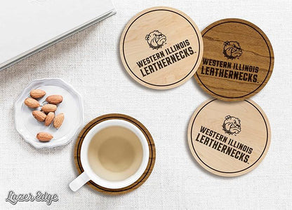LazerEdge Western Illinois Leatherbacks Wooden Coaster Set - Maple Wood - Officially Licensed Product - 4-Pack