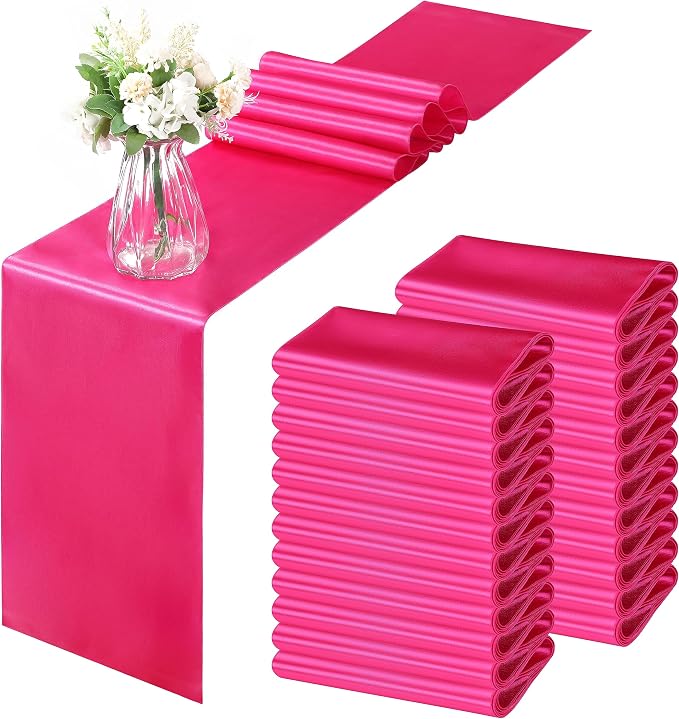 Horbaunal 2 Pack Hot Pink Satin Table Runner 12 x 108 Inch | Smooth Table by Horbaunal