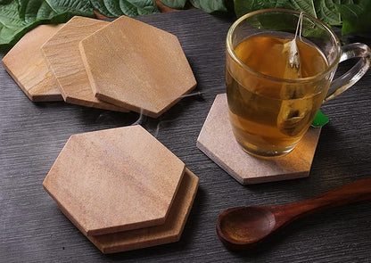 Sandstone Water Absorbent Hand Crafted Hexagon Coasters for Drinks - 4 Inches Wide Thirsty Stone Bar/Drink Coasters- Made from Rainbow Sandstone (Set of 4 Without Holder)