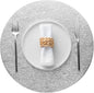 Jovono 15" Faux Leather Big Round Placemats Set of 8 - Washable Heat Resistant Non-Slip Dining Table Mats with Fabric Texture for Kitchen Home Party Wedding Decor, Silver