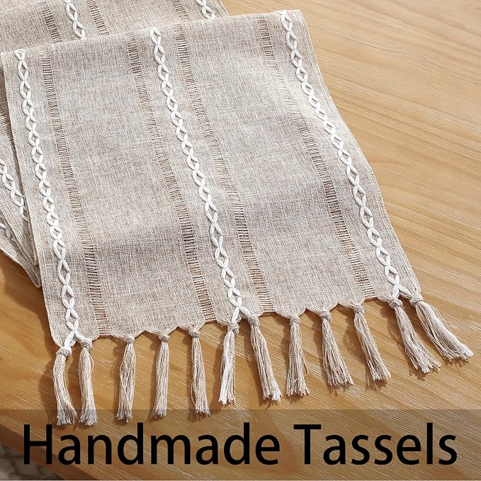 Rustic Boho Table Runner, Farmhouse Table Runners 108 Inches Long - Image 8