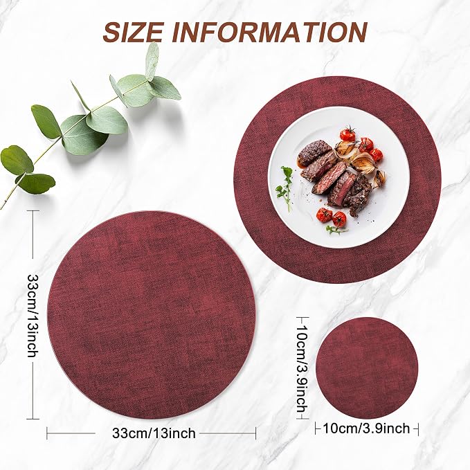 Round Faux Leather Placemats and Coasters, Reversible Heat Resistant Non-Slip - Image 3