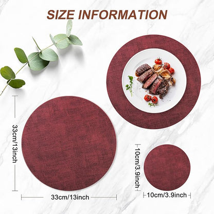 Round Faux Leather Placemats and Coasters, Reversible Heat Resistant Non-Slip - Image 3