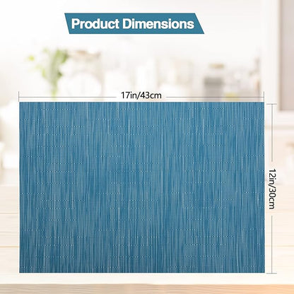 SLKQG Vinyl Placemats Set of 6 - Easy Clean Place Mats - Washable Heat Resistant Table Mats for Dining Table - 17x12 Inch (Sky Blue Turquoise, 6)