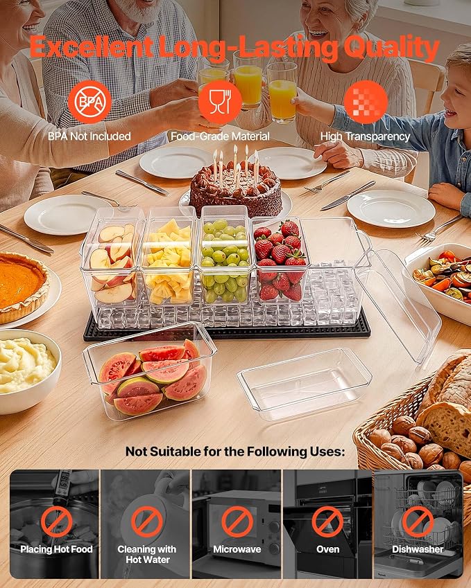 VEVOR Chilled Condiment Server Caddy, 5 Compartment Ice Cooled Serving Container - Image 5