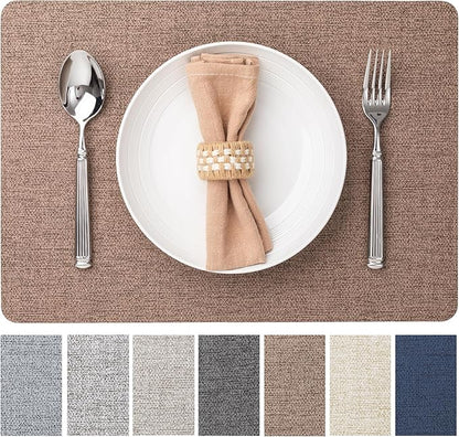 Faux Leather Placemats Set of 8 Vinyl Washable Wipeable Table Mats for Kitchen Dining Table Heat Resistant Waterproof Modern Indoor/Outdoor Placemats Non-Slip Easy Clean Place Mats (Cocoa)