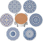 Drink Coasters for Drinks Set of 6,Blue and White Porcelain Absorbent Round Ceramic Stone Mat Coaster, with Cork Base and Metal Holder, Home Bar Decor House Warming Gift