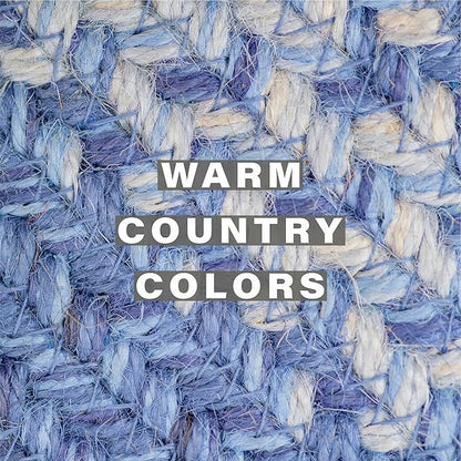 Homespice Denim Jute Braided Long Table Runner, Country Coastal Decor, Blue Rectangle 11x36 - Rich Colors, Easy to Clean, Durable and Protects Furniture