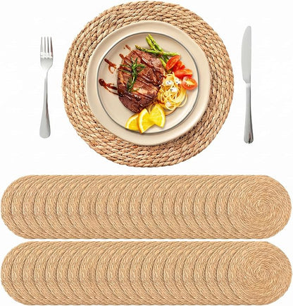 13.8'' Round Woven Placemats Set of 40, Boho Wicker Chargers, Terrekraft | by TerrekraftMakeLuxuryTraysAffordable