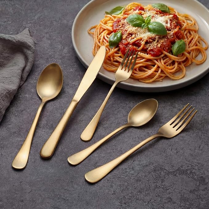 LIANYU 20 Piece Matte Gold Silverware Set, Stainless Steel Gold Flatware | - Image 5