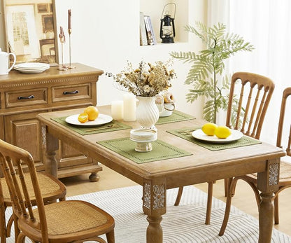 Farmhouse Burlap Hollow Placemats Set of 4, 12 x18 Inch Sage Green | Double - Image 7