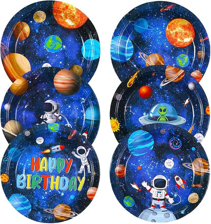 60 Pcs Outer Space Birthday Party Supplies 7 Inch Solar System Paper Plates Astronaut Dessert Plates Space Theme Party dishes for Birthday Baby Shower Decorations