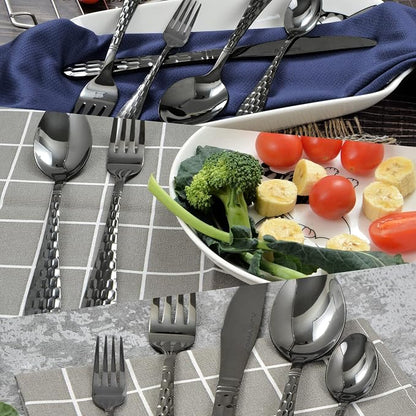 Hammered Silverware Set for 4, 20-Piece Black Flatware, 18/10 Stainless Steel - Image 4