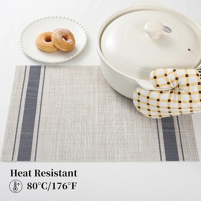 Leetaltree Khaki-Blue Placemats, Heat Resistant Non-Slip Place mats - Image 5