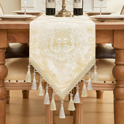 Loom and Mill Elegant Damask Table Runner 13x108 inch, Champagne Gold | Double by LoomandMill