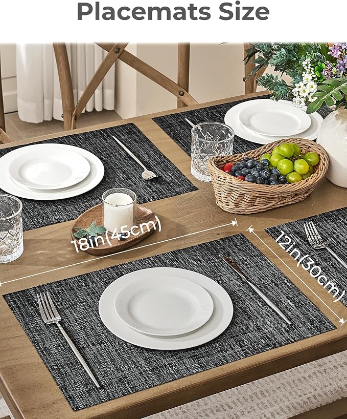 Leetaltree Black and Grey Woven Placemats Set of 24 - Image 4
