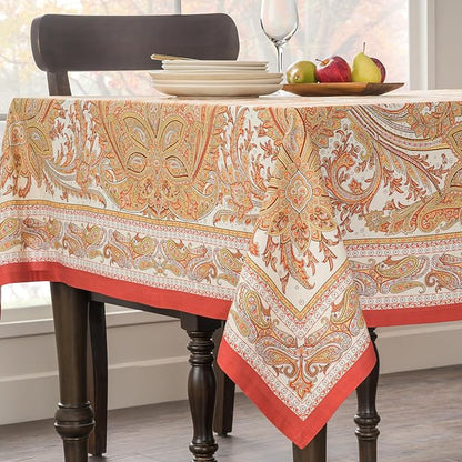 Maison d' Hermine Table Cloth Rectangle Table 100% Cotton 70 x 120 Inches Fall Tablecloth Reusable Everyday Use for Thanksgiving Christmas Decorations Dining Farmhouse Party (Kashmir Paisley)