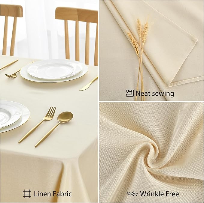 JIUZHEN Faux Linen Farmhouse Tablecloth Rectangular, Wrinkle Stain Resistant Table Cloth Rectangle Table Cover for Kitchen Dining, Champagne, 54 x 120 Inch
