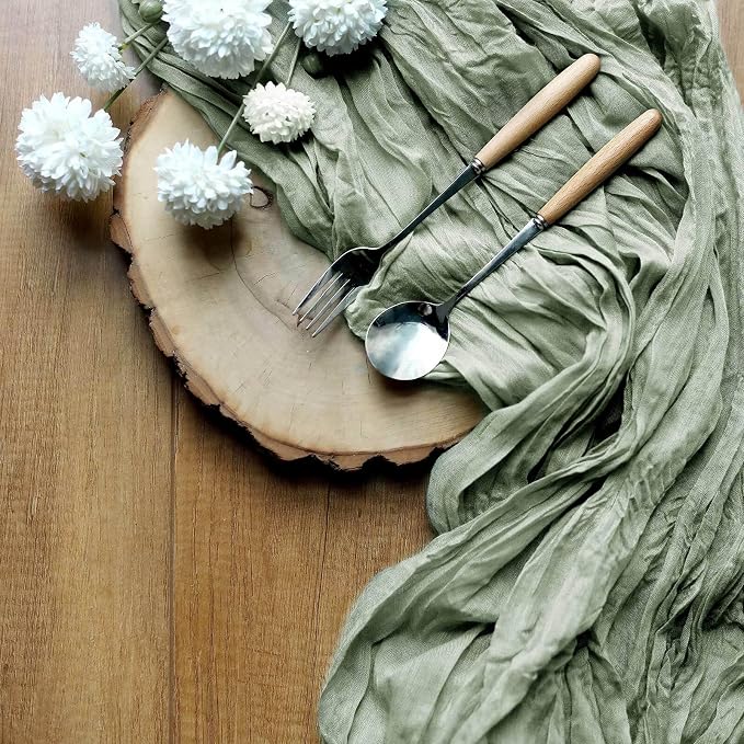 Efavormart 10ft Dusty Sage Cheesecloth Table Runner - Image 3