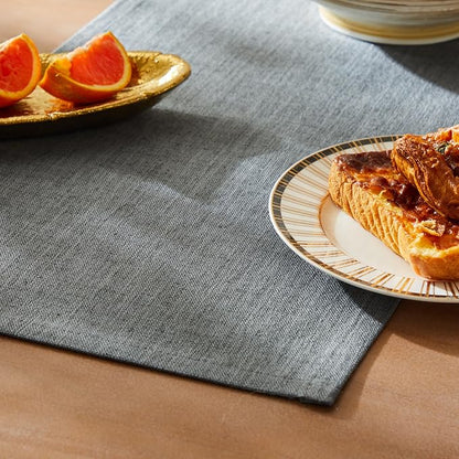 Rustic Cotton Linen Table Runner, 13x60 Inches Dark Grey | Farmhouse Style by ZEEMARTONLINE
