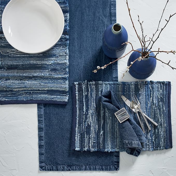 Park Designs Indigo Chindi Table Runner 13" x 54" | Woven Cotton | Distressed - Image 2
