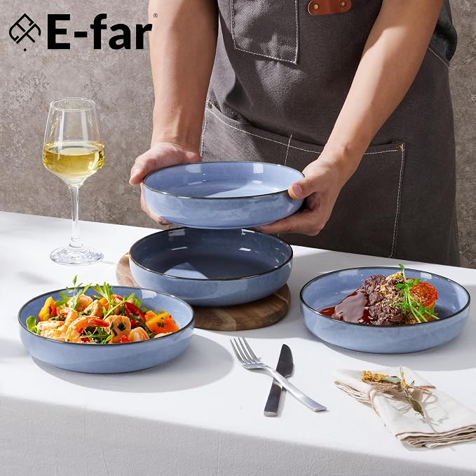 E-far Pasta Bowls Set of 4, 35oz Large Salad Bowls - Image 3