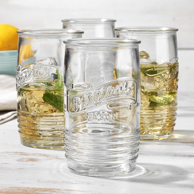Glaver's Glass Tumbler Drinking Glasses Set of 4 – Genuine Artisan-Made Vintage by Glavers
